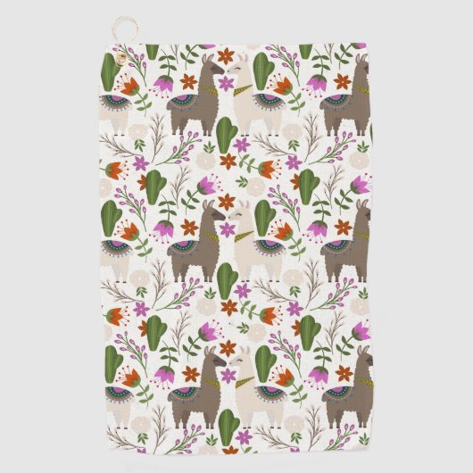 Alpaca Cactus Floral Pattern Dierenvriend Golfhanddoek (Voorkant)