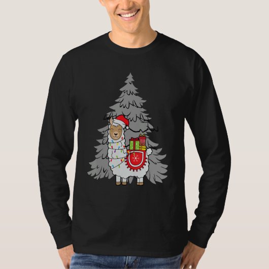 Alpaca Christmas Tree Santa Fun Celebration Happy  T-shirt (Voorkant)