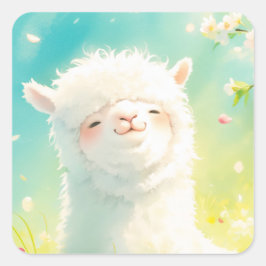 Alpaca die zich koestert in de bloeiende bloemen vierkante sticker