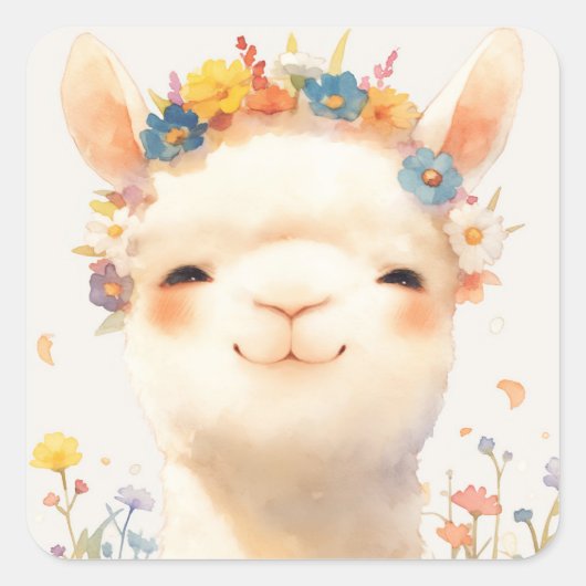 Alpaca Een Weiland van Geluk Vierkante Sticker (Voorkant)