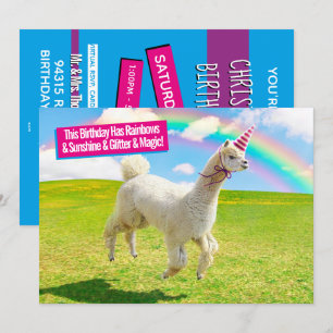 Alpaca Eenhoorn Onder Regenboog Hemel Kaart