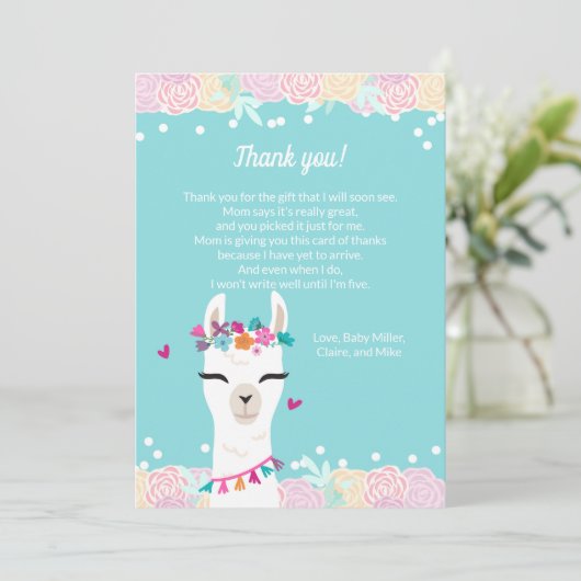 Alpaca Face Baby shower Hartelijk dank Bedankkaart (Staand voorkant)