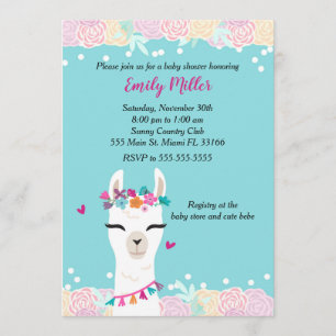 Alpaca Face Baby shower Invitation Kaart