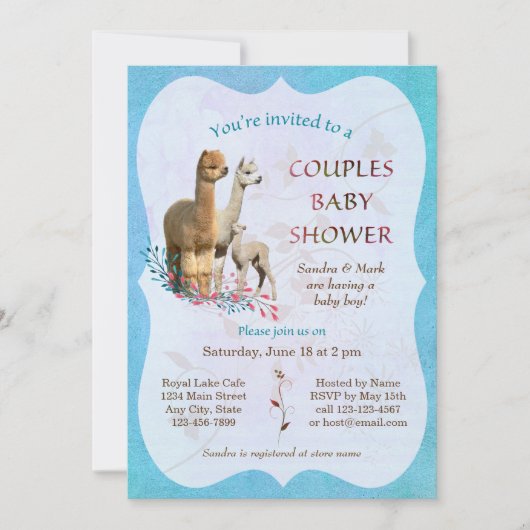 Alpaca Family Couples Baby shower Invitation Boy Kaart (Voorkant)