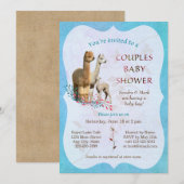 Alpaca Family Couples Baby shower Invitation Boy Kaart (Voorkant / Achterkant)