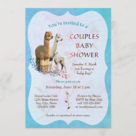 Alpaca Family Couples Baby shower Invitation Boy Kaart