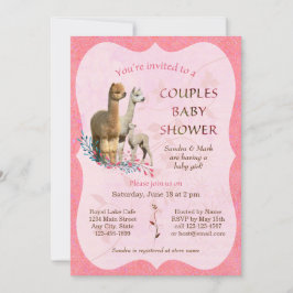 Alpaca Family Couples Baby shower Invitation Girl Kaart