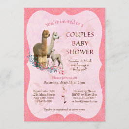 Alpaca Family Couples Baby shower Invitation Girl Kaart