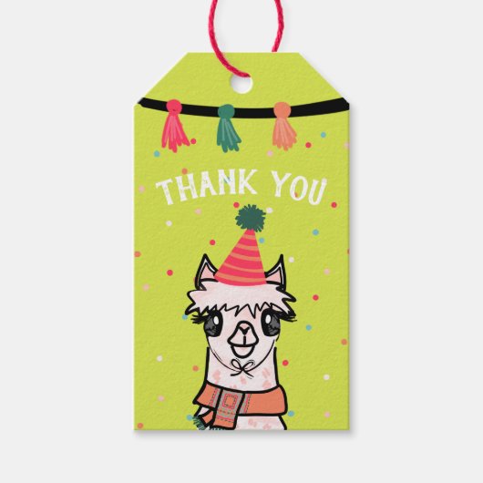 Alpaca Fiesta Winter Verjaardag Cadeaulabel (Voorkant)