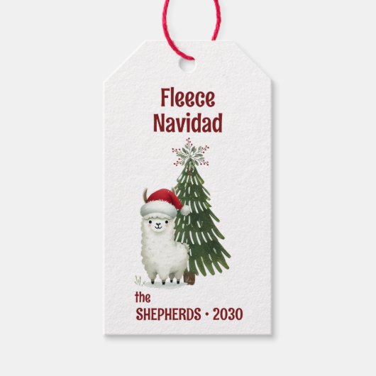 Alpaca "Fleece Navidad" Kerstmis Cadeaulabel (Voorkant)