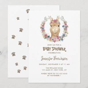 Alpaca Flower Wreath Dog Baby shower Kaart
