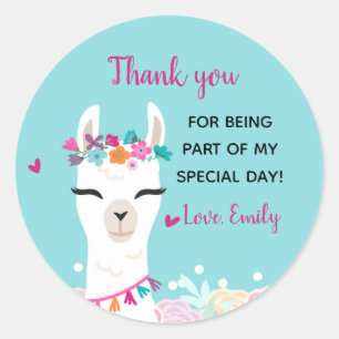 Alpaca gezicht verjaardagscadeau baby shower gunst ronde sticker
