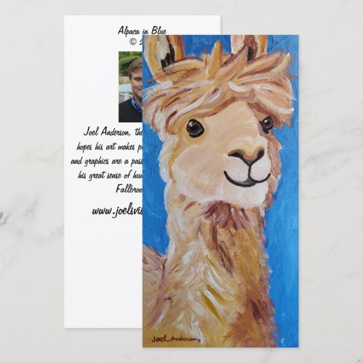 Alpaca in blauw bedankkaart (Voorkant / Achterkant)