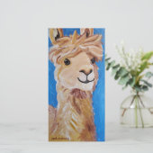 Alpaca in blauw bedankkaart (Staand voorkant)