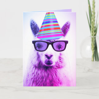 Alpaca in bril en feest Pet, Verjaardag Kaart