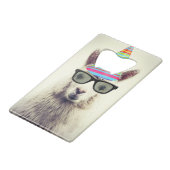 Alpaca in bril en partijgebonden Pet Creditkaart Flessenopener (Achterkant Gekanteld)