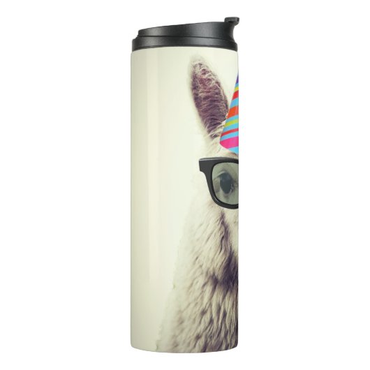 Alpaca in bril en partijgebonden Pet Thermosbeker (Gedraaid links)