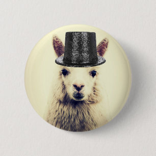 Alpaca in een hoge hoed ronde button 5,7 cm