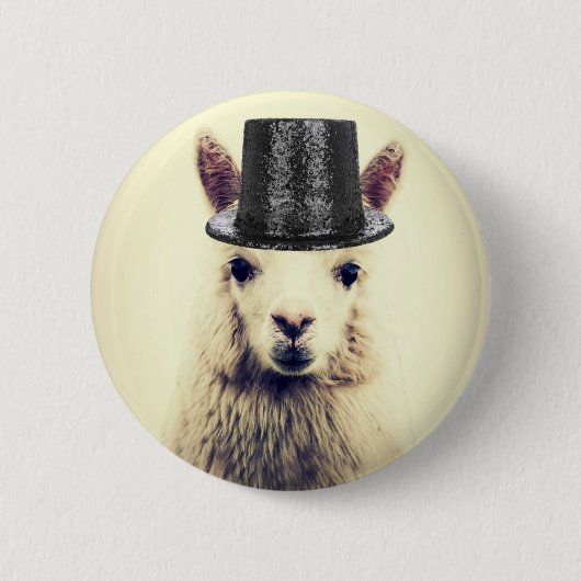 Alpaca in een hoge hoed ronde button 5,7 cm (Voorkant)