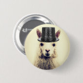 Alpaca in een hoge hoed ronde button 5,7 cm (Voorkant /achterkant)