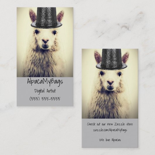 Alpaca in een slokdarm visitekaartje (Voorkant / Achterkant)