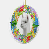 Alpaca in Floral Wreath Kerstversier Keramisch Ornament (Rechts)