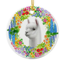 Alpaca in Floral Wreath Kerstversier