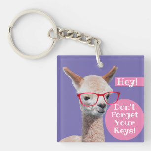 Alpaca in rode bril DIY "Vergeet je sleutels niet" Sleutelhanger