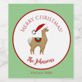 Alpaca Kerst Wijnfles Label Wijn Etiket (Enkel label)