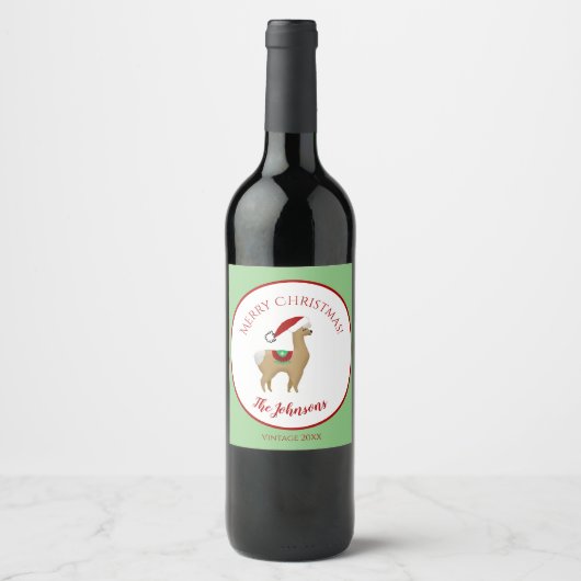 Alpaca Kerst Wijnfles Label Wijn Etiket (Voorkant)