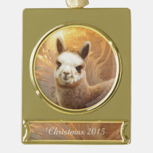 Alpaca Kerstmis Gold Plated Banner Ornament Verguld Banner Ornament