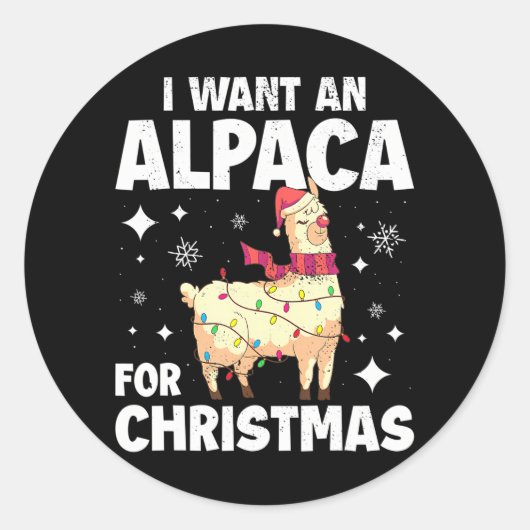 Alpaca Kerstmis Ronde Sticker (Voorkant)