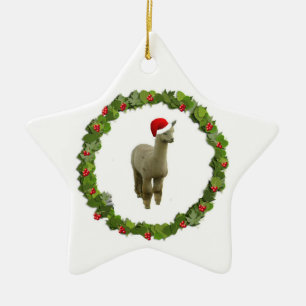 Alpaca Kerstmis Wreath Keramisch Ornament