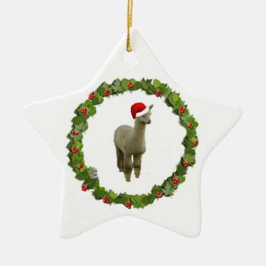 Alpaca Kerstmis Wreath Keramisch Ornament (Voorkant)