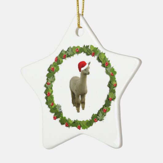 Alpaca Kerstmis Wreath Keramisch Ornament (Links)