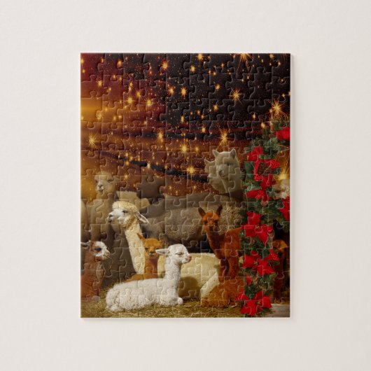Alpaca kerstpuzzle met cadeaudoos legpuzzel (Verticaal)