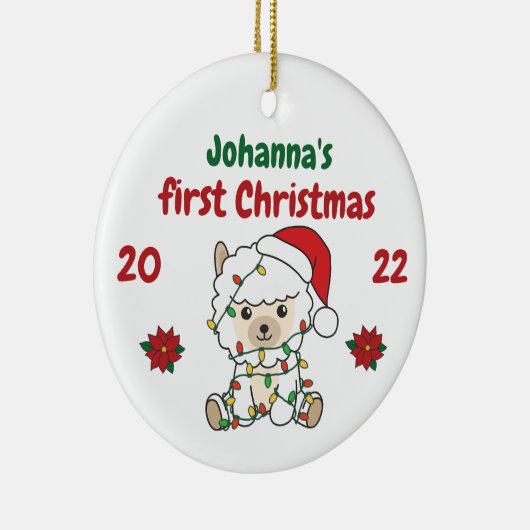 Alpaca Kerstwinter, eerste kerstdag Keramisch Ornament (Rechts)
