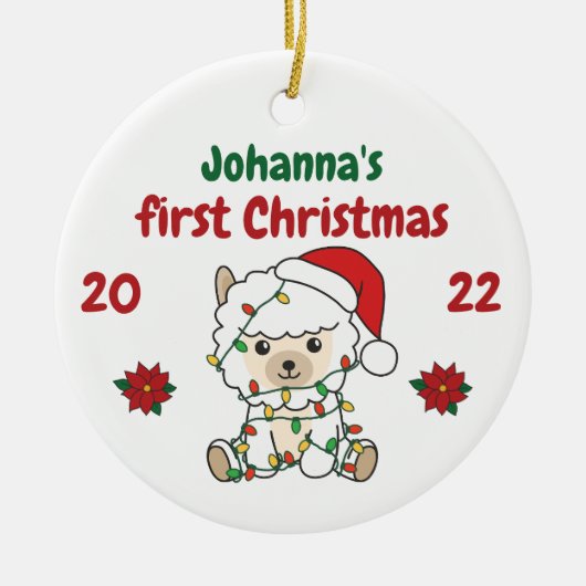 Alpaca Kerstwinter, eerste kerstdag Keramisch Ornament (Voorkant)