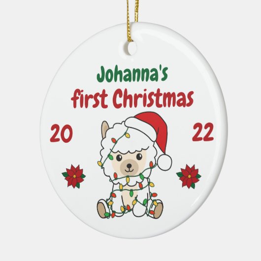 Alpaca Kerstwinter, eerste kerstdag Keramisch Ornament (Links)