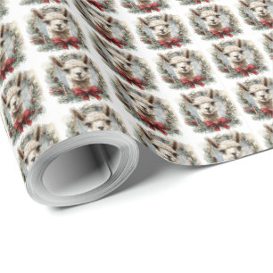 Alpaca Krans Kerstcadeau Verpakking Cadeaupapier