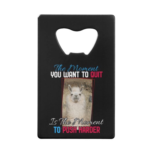 Alpaca lama - Duw harder aanmoediging Creditkaart Flessenopener (Voorkant)