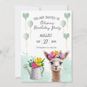 Alpaca lama Kind Verjaardag   uitnodiging tot baby