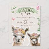 Alpaca lama Kind Verjaardag | uitnodiging tot baby (Voorkant / Achterkant)