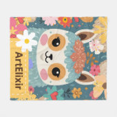 Alpaca Lama Schattige bloemmotief Fleece Deken (Voorkant (Horizontaal))