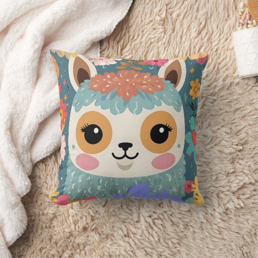 Alpaca Lama Schattige bloemmotief Kussen (Deken)