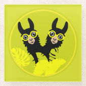 Alpaca lama tweeling glazen onderzetter (Voorkant)