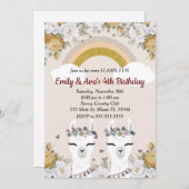 Alpaca Lama Tweeling Kinderen Verjaardagsuitnodigi Kaart (Voorkant / Achterkant)