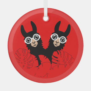 Alpaca lama tweeling verjaardag glas ornament