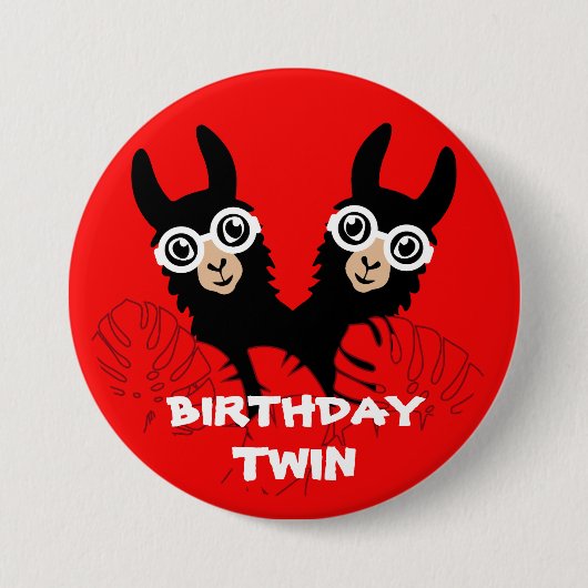 Alpaca lama tweeling verjaardag ronde button 7,6 cm (Voorkant)