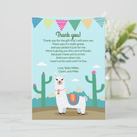 Alpaca Llama Baby shower Hartelijk dank Bedankkaart (Staand voorkant)